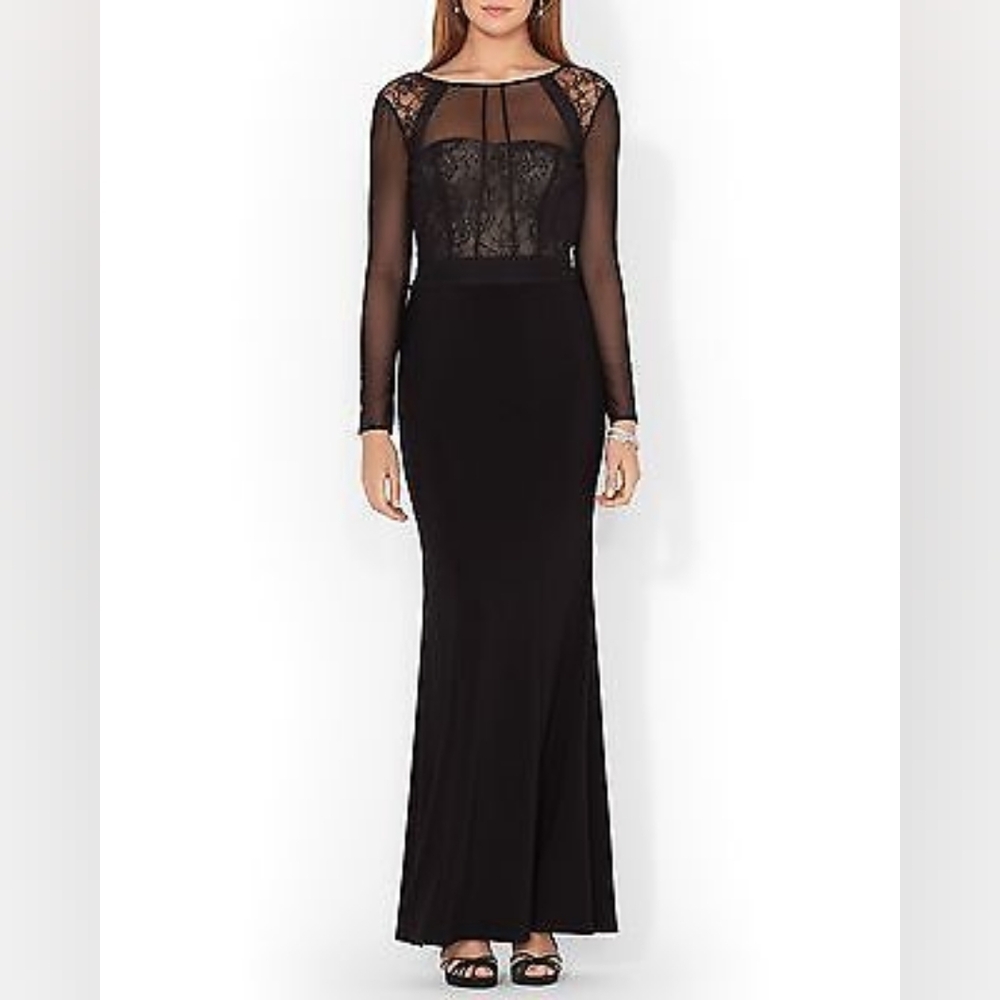 Ralph Lauren Black Long Sleeve Sweetheart Gown
